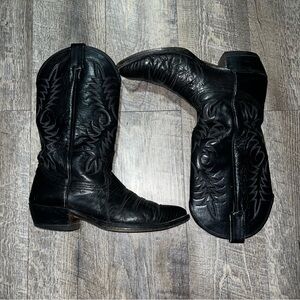 Vintage Nocona Black Lizard Embroidered Cowboy Boots Made In USA‎ Mens Size 9D